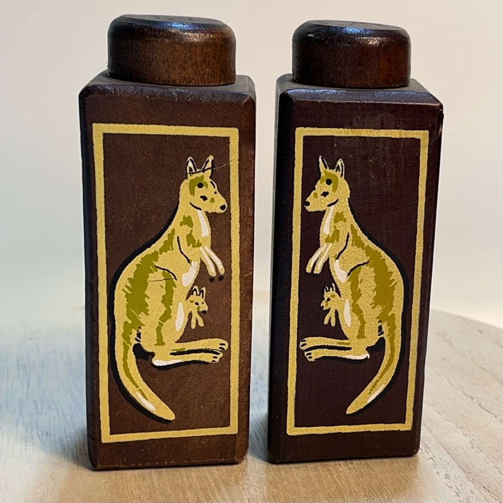 Wooden Kangaroo Kingscote Kangaroo Island Salt and Pepper Shakers Pair